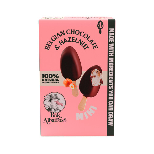 Alcampo PINK ALBATROSS Mini bombones de avellana (100% vegetal) con cobertura de chocolate belga 4 x 50 ml