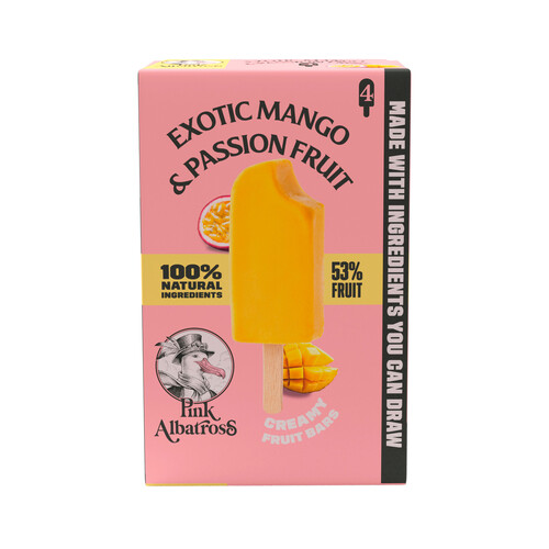 Alcampo PINK ALBATROSS Polos de sorbete cremoso de mango y maracuya 100% vegetal 4 x 65 ml