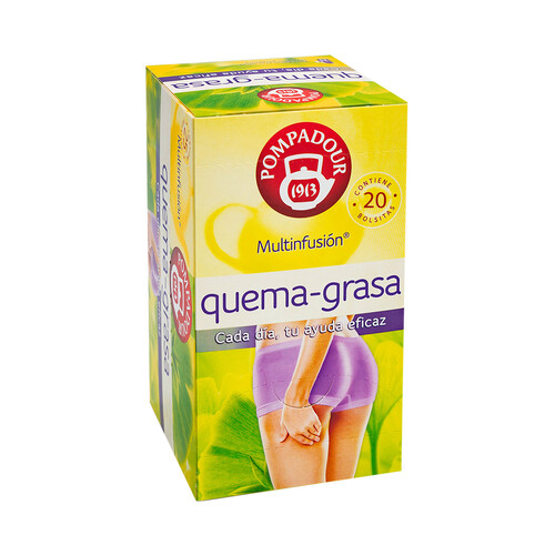 Alcampo POMPADOUR Infusión quema grasa rica mezcla de plantas naturales que ayudan con la grasa localizada 25 uds. 55 g