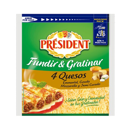 Alcampo PRÉSIDENT Queso rallado mezcla (Emmental cheddar mozzarella y semi curado) PRÉSIDENT 150 g