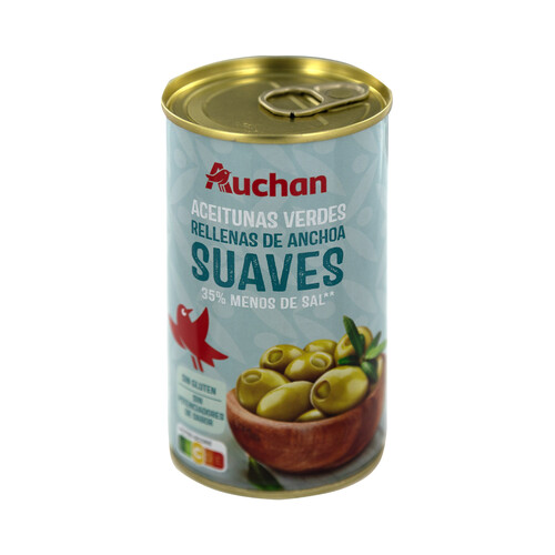 Alcampo PRODUCTO ALCAMPO Aceitunas verdes suaves rellenas de anchoa y con un 35% menos de sal lata 150 g