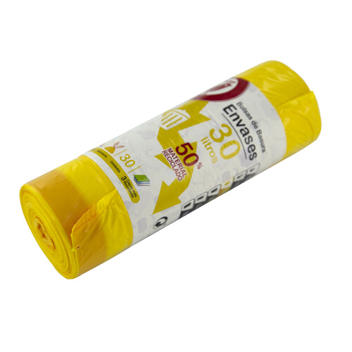 Alcampo PRODUCTO ALCAMPO Bolsas de basura amarilla con autocierre capacidad 30 litros 55 x 60 cm. 30 uds