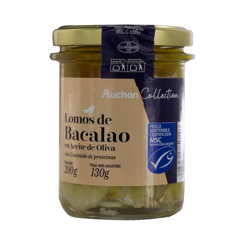 Alcampo PRODUCTO ALCAMPO Collection Lomos de bacalo (MSC) en aceite de oliva tarro 130 g