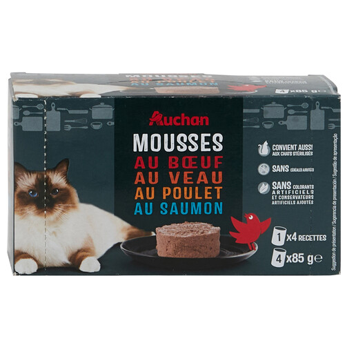 Alcampo PRODUCTO ALCAMPO Comida para gatos húmeda de mousse con carne de vacuno 4 x 85 g