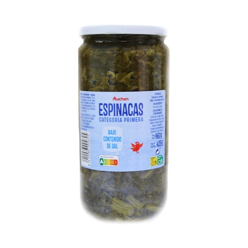 Alcampo PRODUCTO ALCAMPO Espinacas contenido reducido en sal bote 425 g