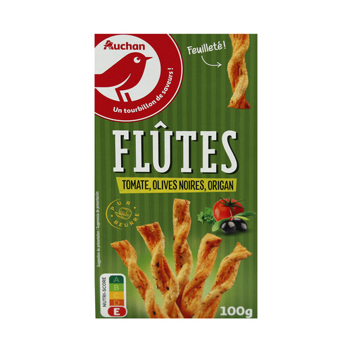 Alcampo PRODUCTO ALCAMPO Flautas hojaldradas con tomate aceitunas negras y orégano PRODUCTO ALCAMPO bolsa de 100 g