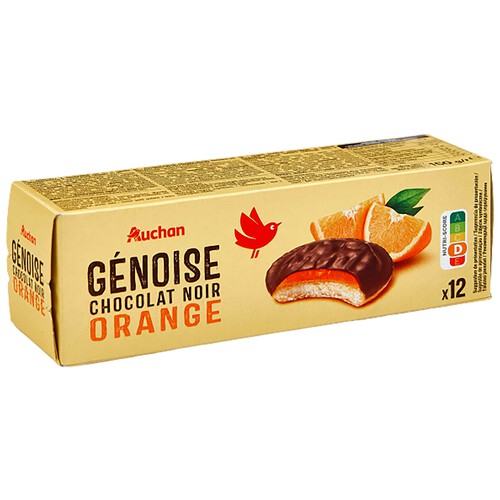 Alcampo PRODUCTO ALCAMPO Galletas Genoise recubiertas de chocolate negro y rellenas de naranja 12 uds