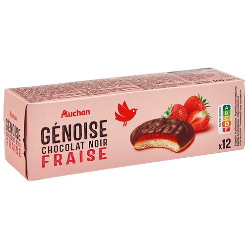 Alcampo PRODUCTO ALCAMPO Galletas Genoise recubiertas de chocolate negro y rellenas de fresa 12 uds