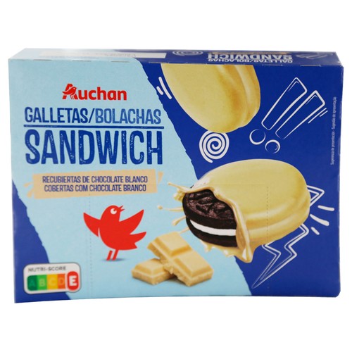 Alcampo PRODUCTO ALCAMPO Galletas sandwich con relleno de crema y bañada con chocolate blanco 252 g