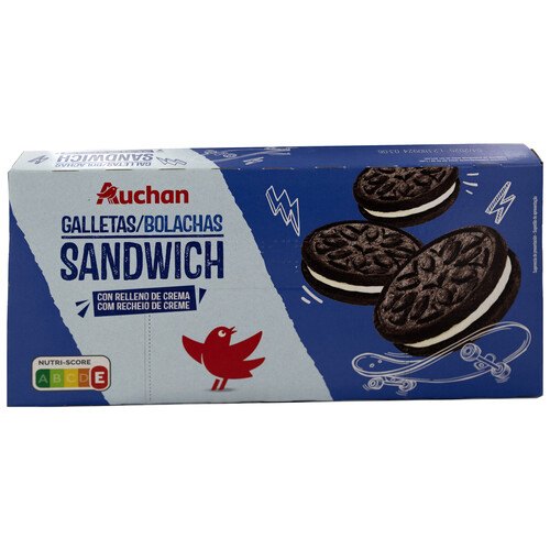 Alcampo PRODUCTO ALCAMPO Galletas tipo sandwich chocolate rellenas de crema sabor a vainilla 176 g
