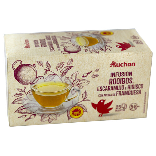 Alcampo PRODUCTO ALCAMPO Infusión de rooibos escaramujo e hibisco con sabor a frambuesa caja de 25 uds.37 5 g