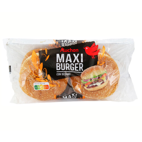 Alcampo PRODUCTO ALCAMPO Pan maxi burger con sésamo auchan 4 uds 300 g