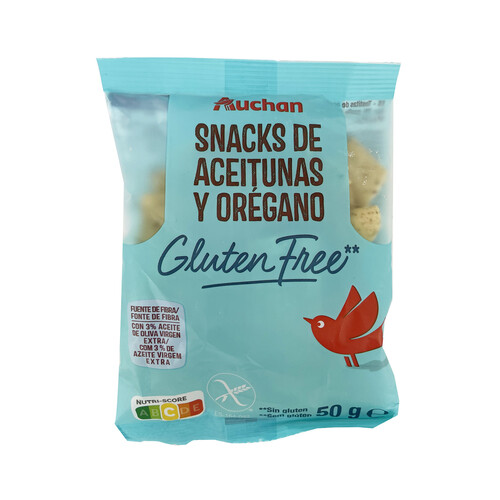 Alcampo PRODUCTO ALCAMPO Snacks de aceitunas y orégano con aceite de oliva sin gluten PRODUCTO ALCAMPO 50 g