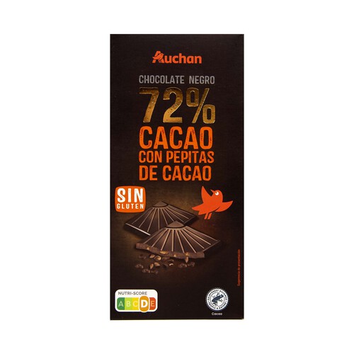 Alcampo PRODUCTO ALCAMPO Tableta de chocolate negro 72 % cacao con pepitas de chocolate 100 g