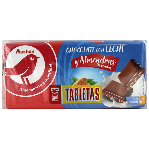 Alcampo PRODUCTO ALCAMPO Tabletas de chocolate con leche y almendras troceadas 3 uds. 150 g