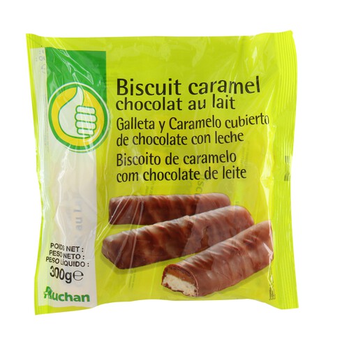 Alcampo PRODUCTO ECONÓMICO ALCAMPO Barritas de galleta y caramelo cubierto de chocolate con leche 300 g