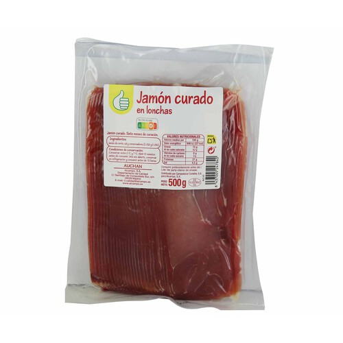 Alcampo PRODUCTO ECONÓMICO ALCAMPO Jamón serrano curado (siete meses de curación) cortado en lonchas PRODUCTO ECONÓMICO ALCAMPO 500 g