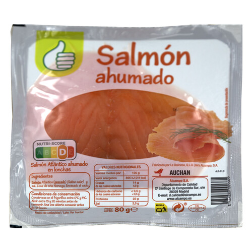 Alcampo PRODUCTO ECONÓMICO ALCAMPO Salmón Atlántico ahumado cortado en lonchas 80 g