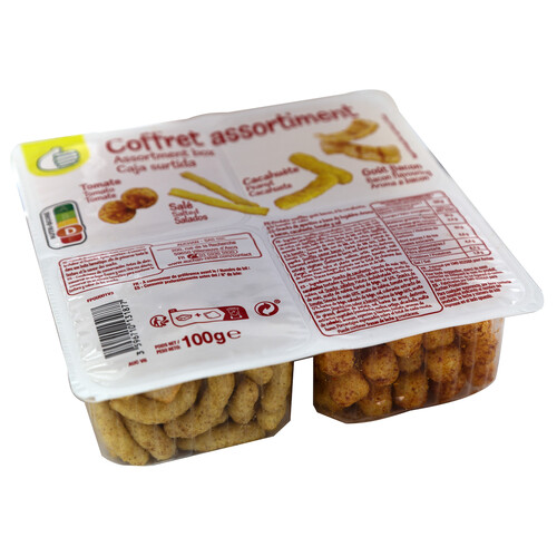 Alcampo PRODUCTO ECONÓMICO ALCAMPO Surtido de snack con arma a bacon cacahuete tomate y sal 100 g