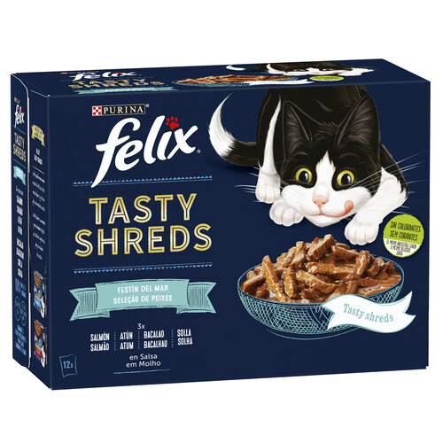 Alcampo PURINA Felix Alimentación para gato húmeda en bolsitas de pescado 12x80 g