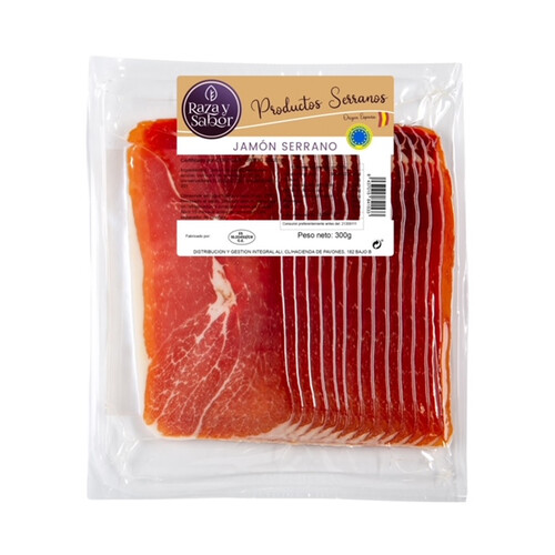 Alcampo RAZA Y SABOR Jamón serrano cortado en lonchas y envasado al vacio RAZA Y SABOR 300 g