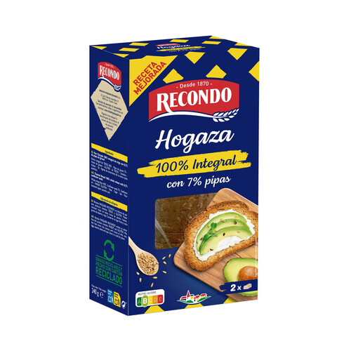 Alcampo RECONDO Pan tostado hogaza (100% integral) con 7% de pipas 240 g