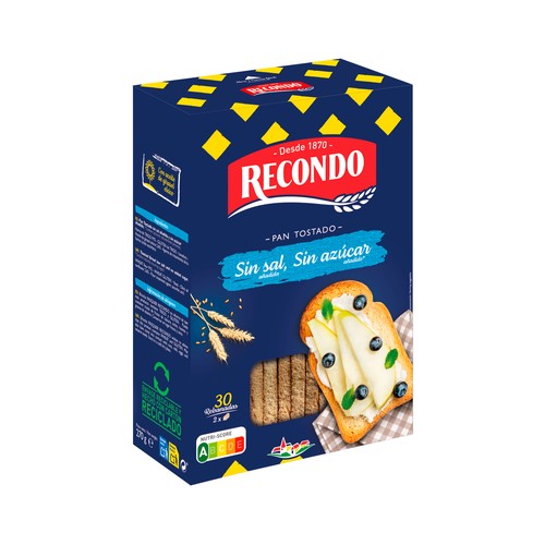 Alcampo RECONDO Pan tostado sin sal ni azúcares añadidos 30 uds 270 g