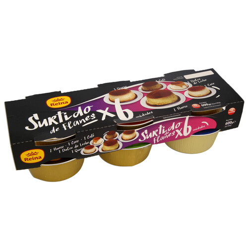 Alcampo REINA Flan de diferentes sabores (huevo (2) coco café dulce de leche queso) sin gluten REINA 6 x 100 g