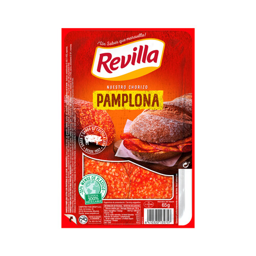 Alcampo REVILLA Chorizo de Pamplona elaborado sin gluten y cortado en lonchas REVILLA 65 g