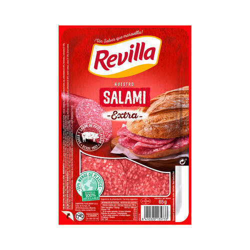 Alcampo REVILLA Salami de categoria extra cortado en lonchas y elaborado sin gluten REVILLA 65 g
