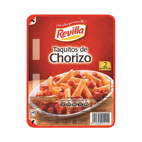 Alcampo REVILLA Taquitos de chorizo extra envasados en atmosfera protectora REVILLA 2 x 75 g