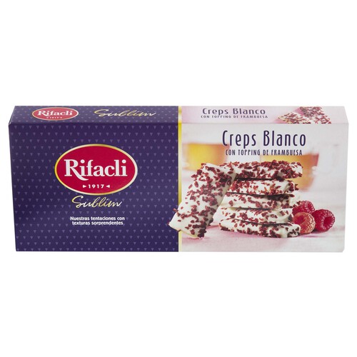 Alcampo RIFACLI Creps bañadas en chocolate blanco con toppings de frambuesa 90 g