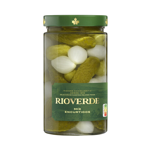 Alcampo RIOVERDE Mezcla de pepinillos y cebollitas frasco de 380 g