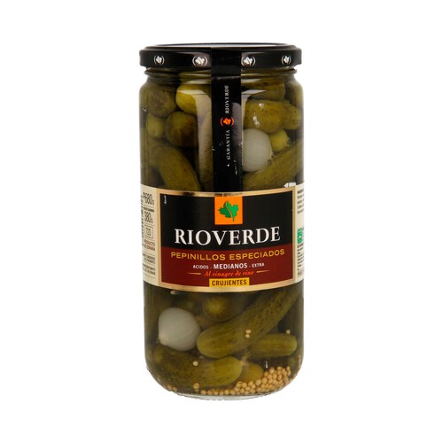 Alcampo RIOVERDE Pepinillos medianos especiados al vinagre de vino RIOVERDE frasco de 380 g