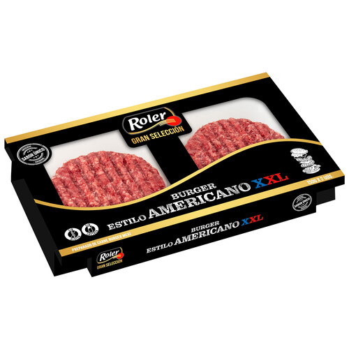 Alcampo ROLER Gran selección Burger meat XXL de vacuno al estilo americano 2 x 150 g