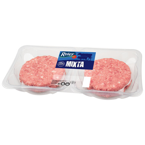 Alcampo ROLER Selección La carniceria Bandeja de burger meat mixta (vacuno - cerdo) elaboradas sin gluten ni lactosa 4 x 80 g