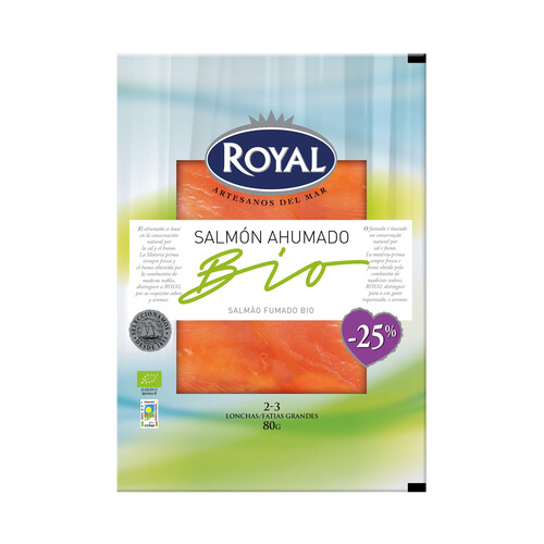 Alcampo ROYAL Salmón ahumado ecológico con un 25% menos de sal 80 g