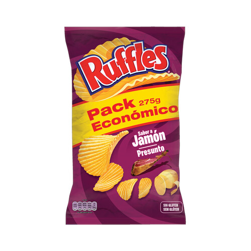 Alcampo RUFFLES Patatas fritas onduladas con sabor a jamón RUFFLES bolsa de 295 g