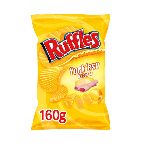 Alcampo RUFFLES Patatas fritas onduladas con sabor a jamón York y queso RUFFLES York'eso bolsa de 160 g