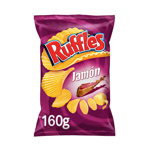 Alcampo RUFFLES Patatas fritas onduladas con sabor Jamón RUFFLES bolsa de 160 g