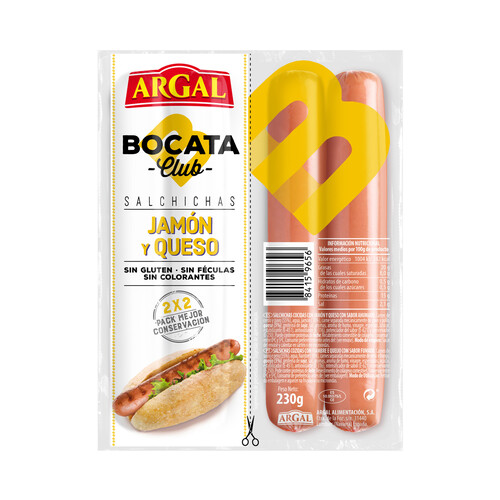 Alcampo Salchichas cocidas con jamón y queso y sabor ahumado ARGAL Bocata club 230 g