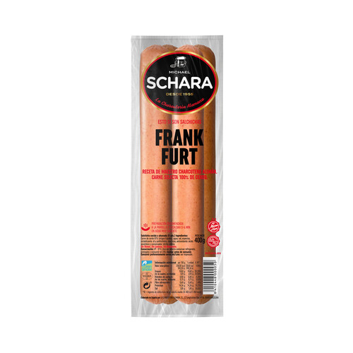 Alcampo Salchichas cocidas y ahumadas tipo Frankfurt especiales para parrilla SCHARA 400 g