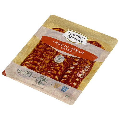 Alcampo SÁNCHEZ ALCARAZ Chorizo ibérico extra elaborado sin gluten ni lactosa y cortado en lonchas SÁNCHEZ ALCARAZ 100 g