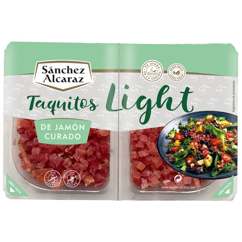 Alcampo SÁNCHEZ ALCARAZ Jamón curado (con menos grasa) cortado en cómodos taquitos SÁNCHEZ ALACARAZ 2 x 50 g