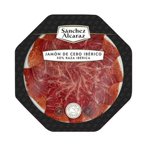 Alcampo SÁNCHEZ ALCARAZ Jamón de cebo ibérico (50% raza ibérica) cortado en prácticas tapas 90 g