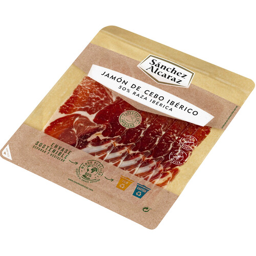 Alcampo SÁNCHEZ ALCARAZ Jamón de cebo ibérico (50% raza ibérica) cortado en lonchas ALCARAZ 100 g