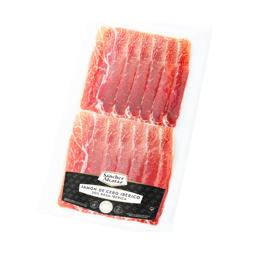 Alcampo SÁNCHEZ ALCARAZ Jamón de cebo ibérico (50% raza ibérico) cortado en lonchas 150 g