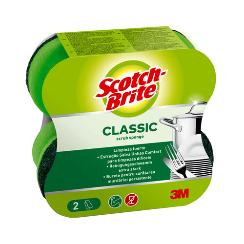 Alcampo SCOTCH-BRITE Classic Estropajo de fibra con esponja especial salvauñas 2 uds