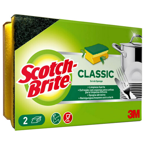 Alcampo SCOTCH-BRITE Classic Estropajo de fibra con esponja especial salvauñas 2 uds