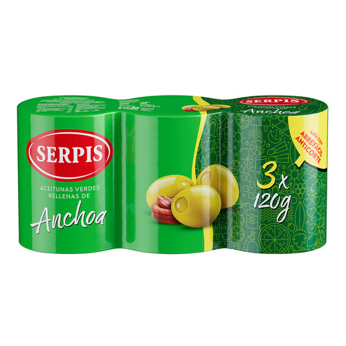 Alcampo SERPIS Aceitunas verdes rellenas de anchoa 3 x 120 g